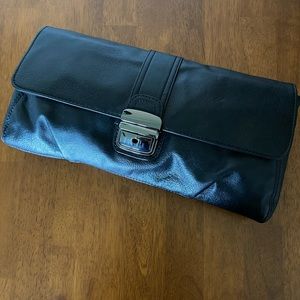 Express black faux leather clutch